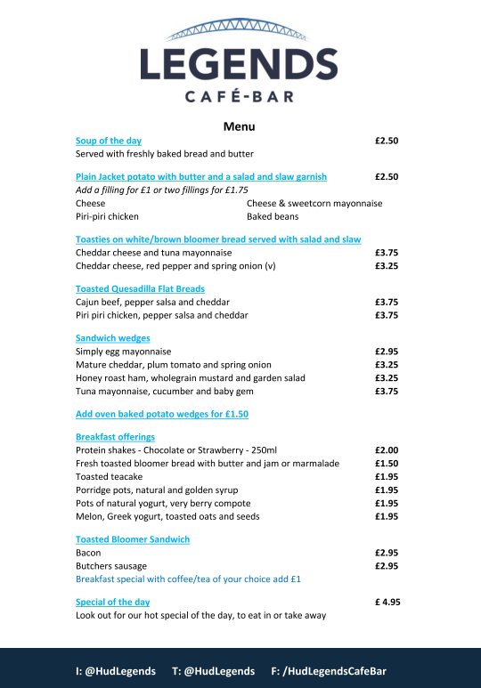 Legends Cafe Bar New Menu John Smiths Stadium